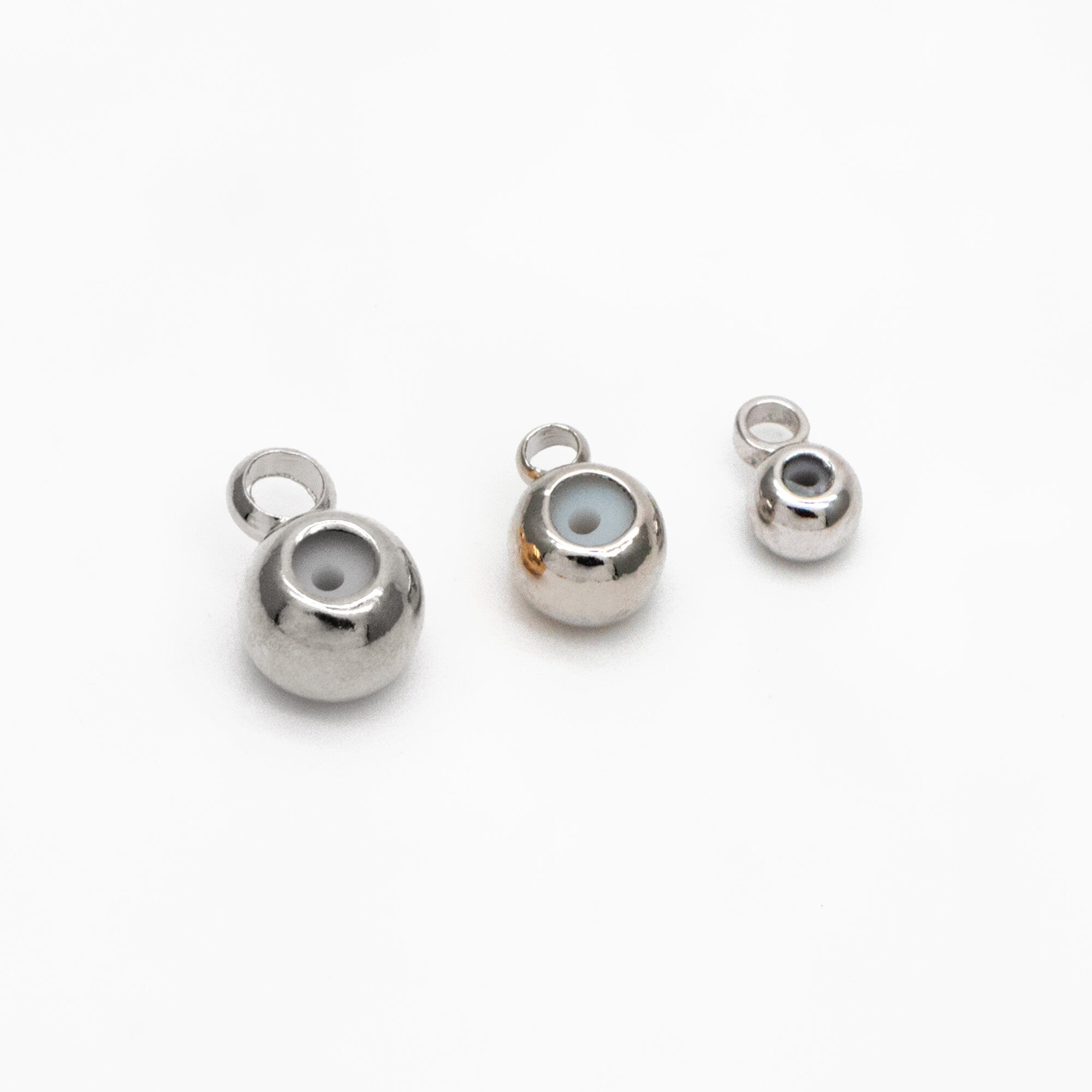 20pcs Gold/ Silver Rondelle Rubber Stopper Beads with Loop, Gold/ Rhodium plated Brass Charm Holder Connector, 3/ 4/ 5mm (GB-248)